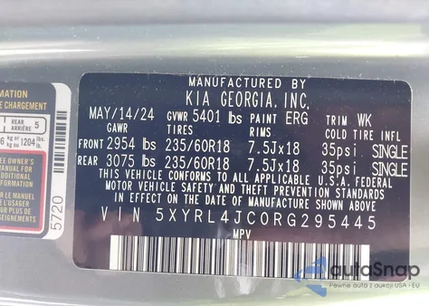 2024 Kia Sorento S from USA, damaged, VIN 5XYRL4JC0RG295445